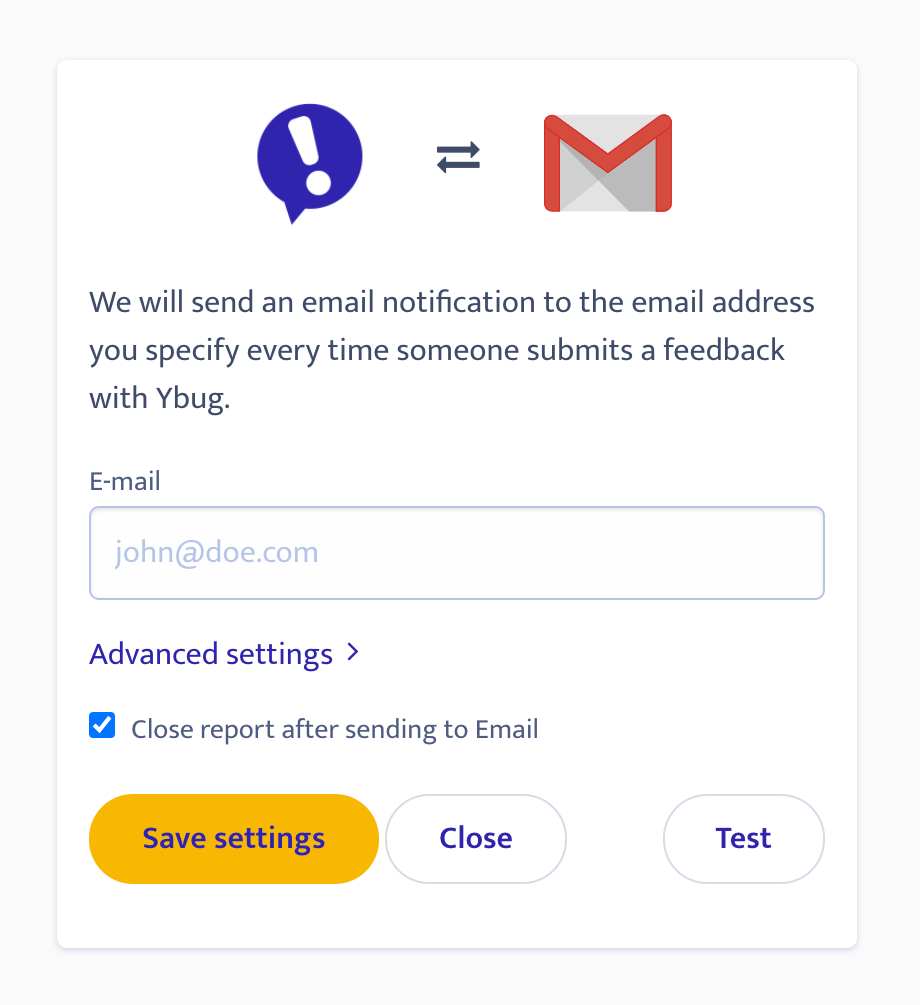 Email integration settings