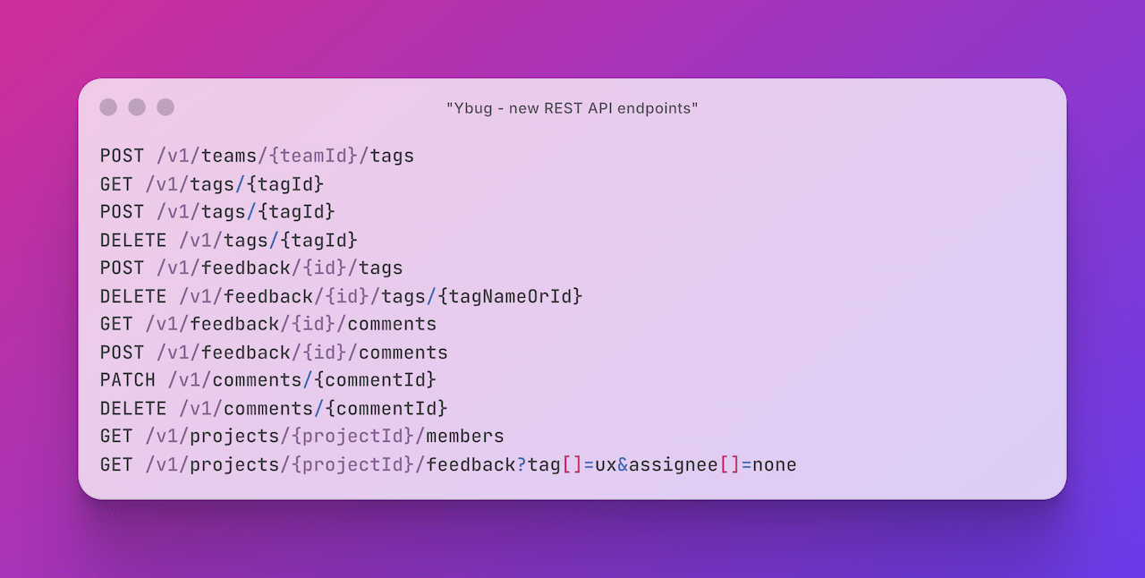 REST API endpoints for tags, comments, and assignments