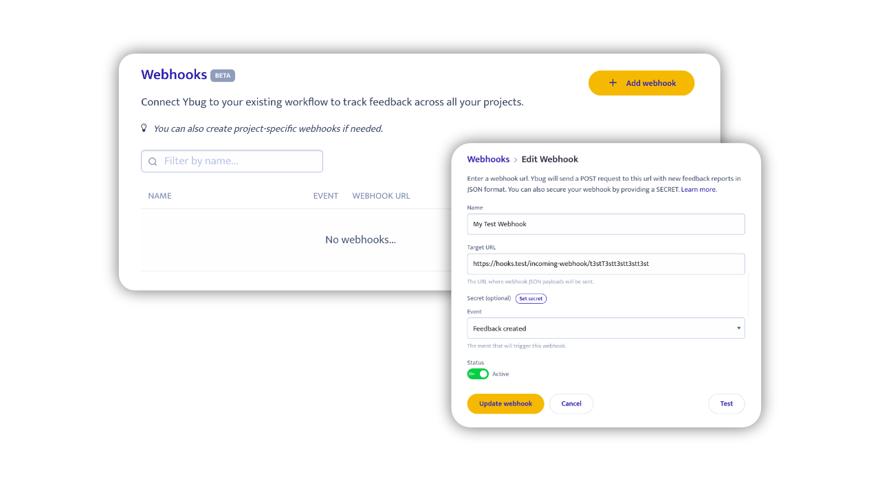 Team-level webhook setup