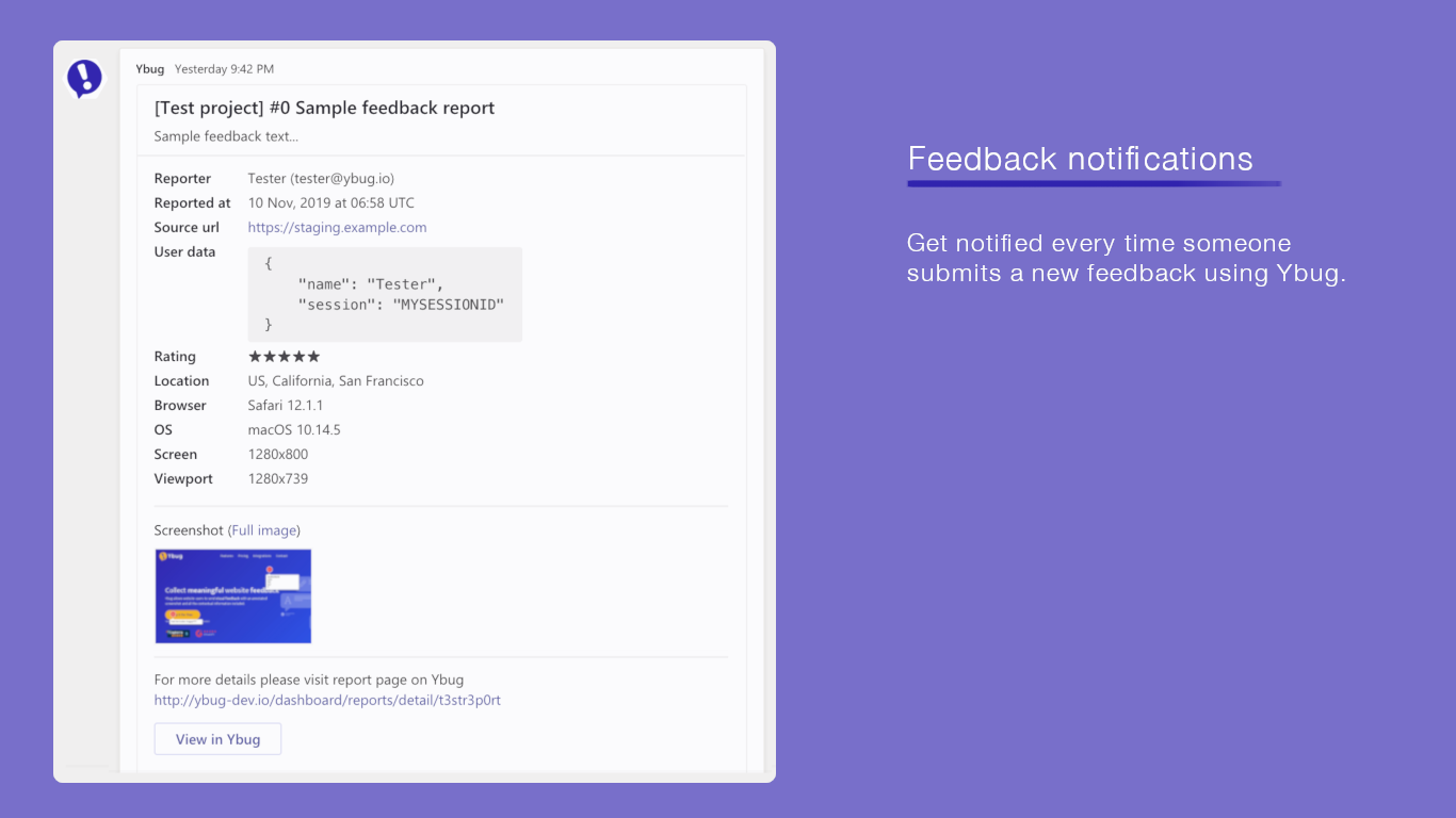 Get notified everytime someone submits feedback using Ybug