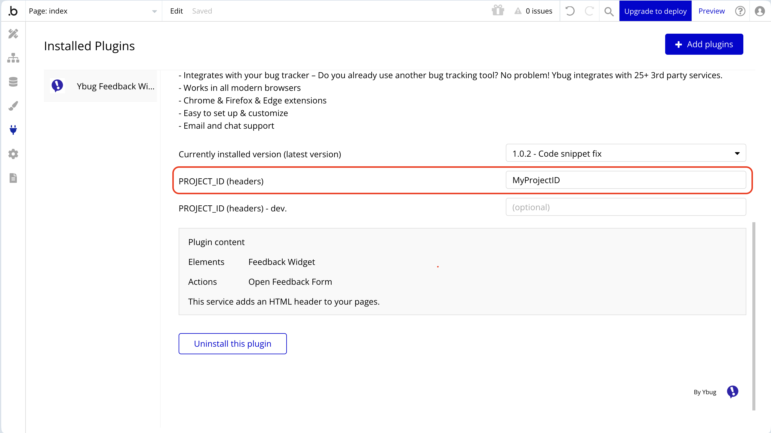 Bubble – Configure Ybug Plugin Settings