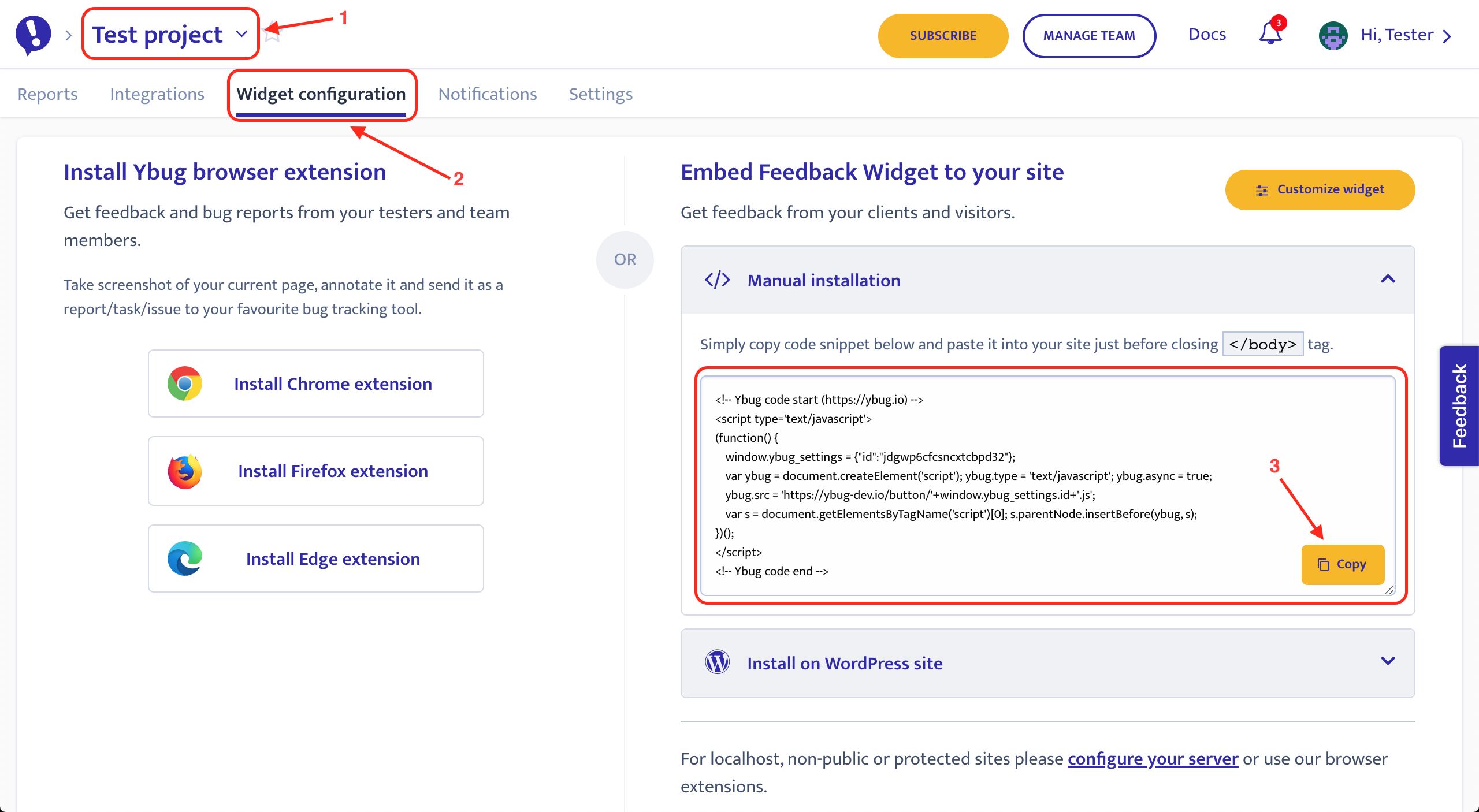 Ybug – Copy your code snippet