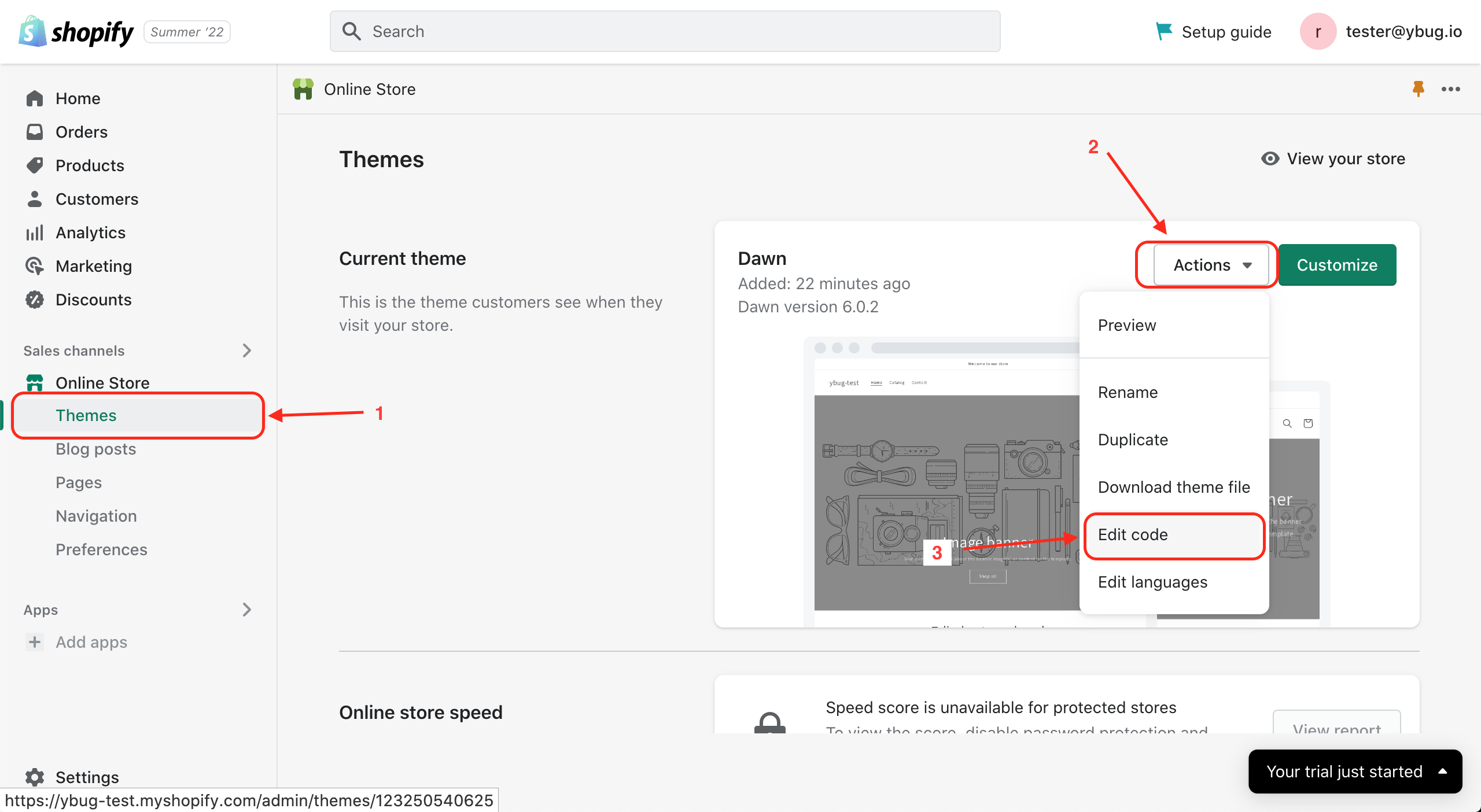 Shopify – click Edit code