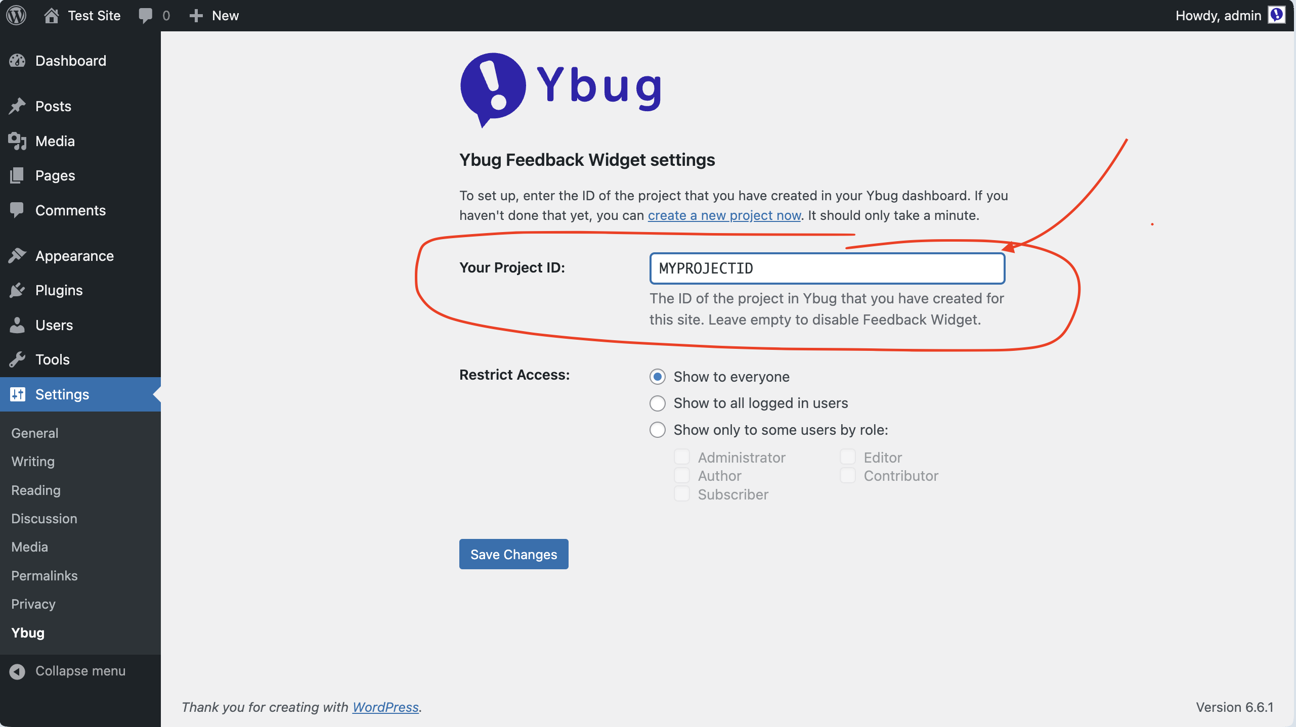 WordPress – Paste Project ID
