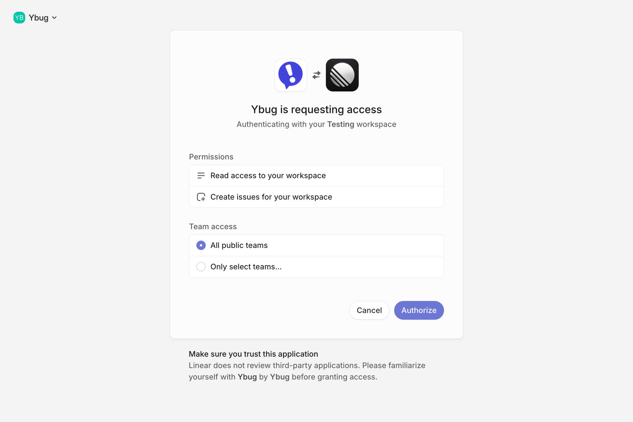 Linear authorization page