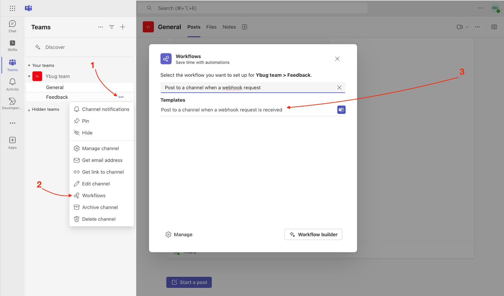 Microsoft Teams - add Workflow