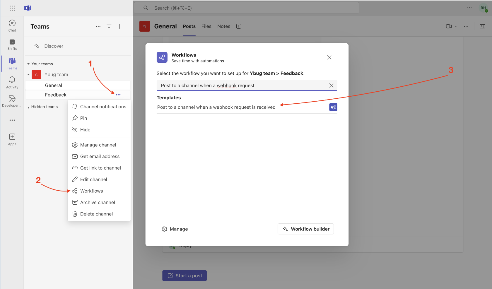 Microsoft Teams - add Workflow