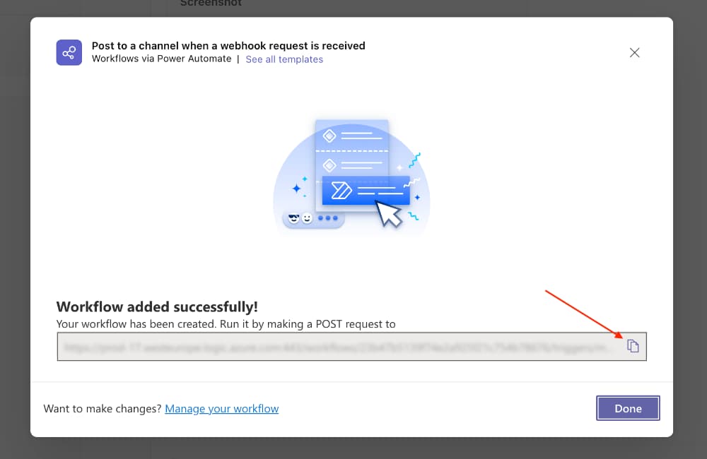 Microsoft Teams - copy webhook URL