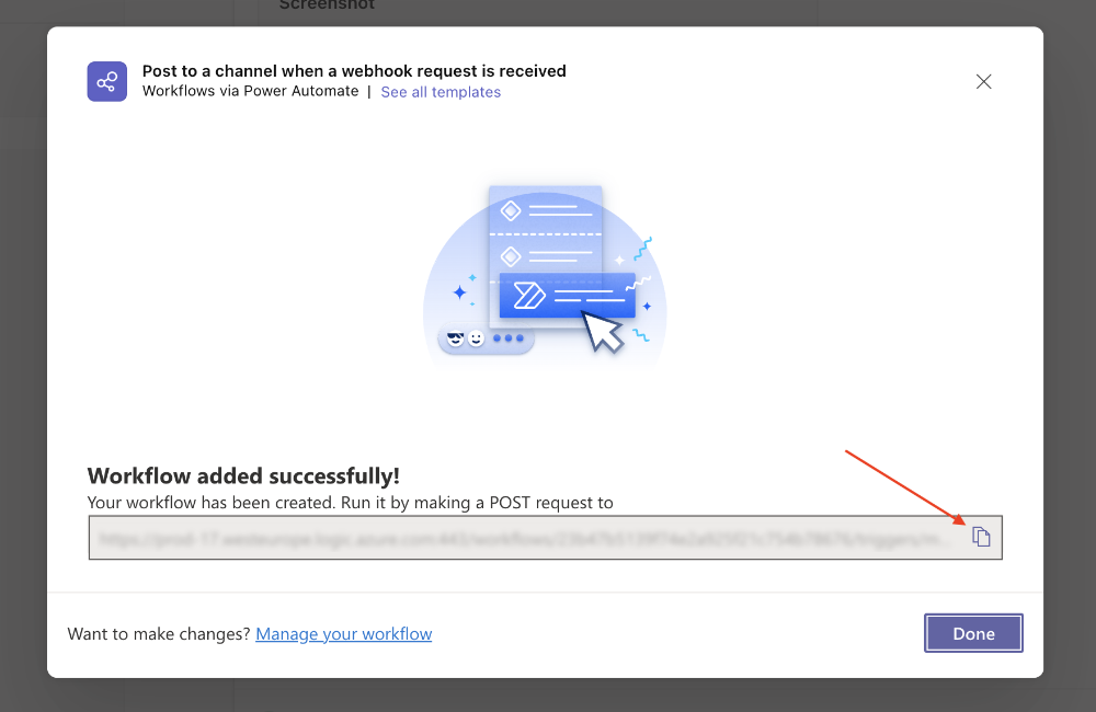 Microsoft Teams - copy your Webhook URL