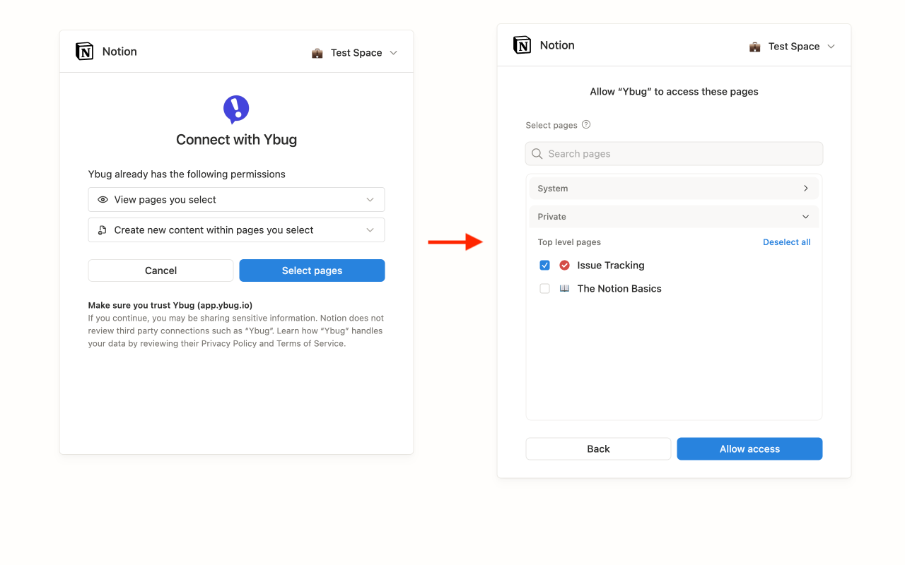Notion authorization page