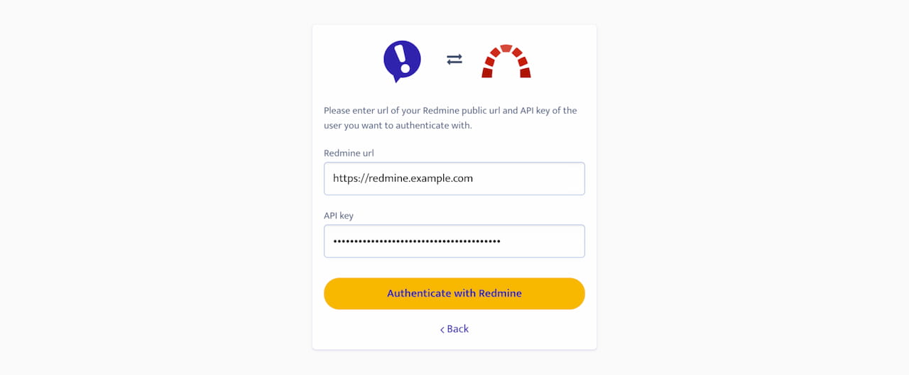 Ybug + Redmine integration authentication page