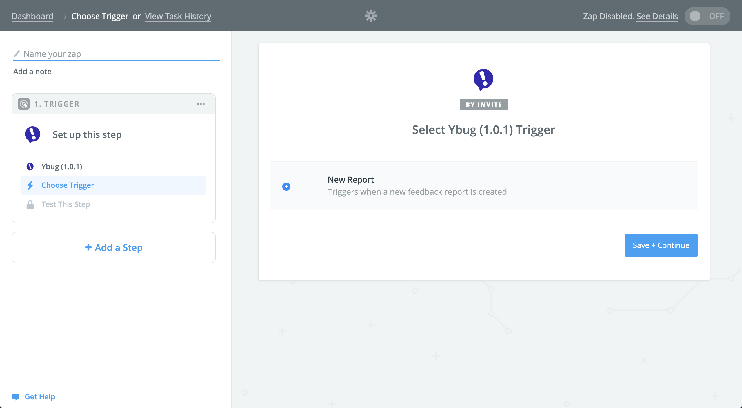 Zapier - select New Report trigger