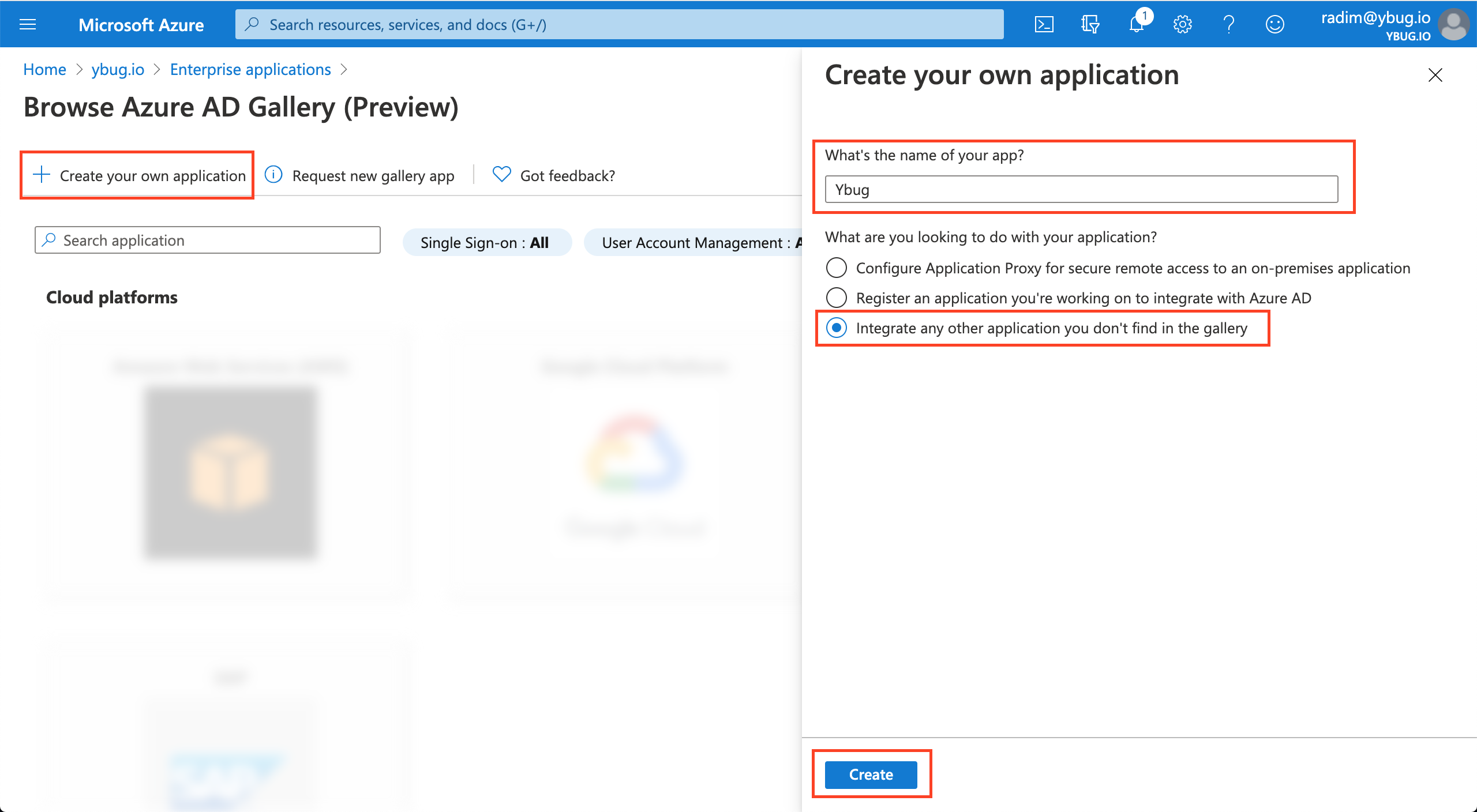Creating new application in Azure AD