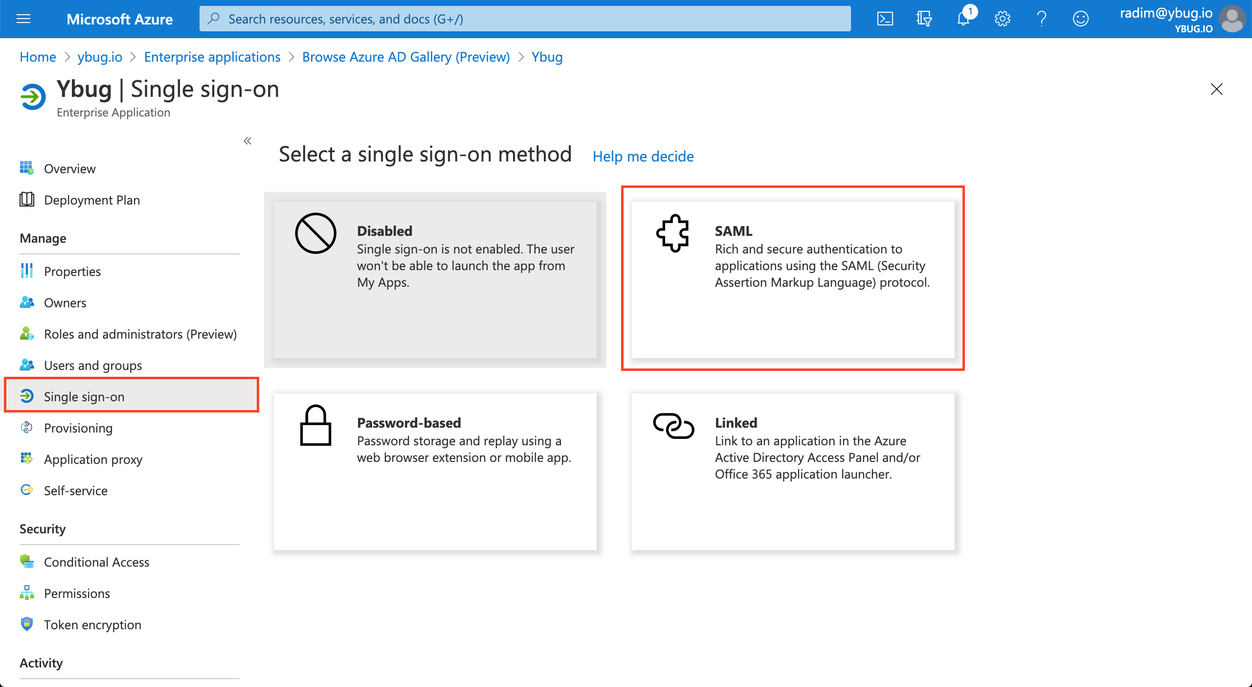 Single sign-on options in Azure AD