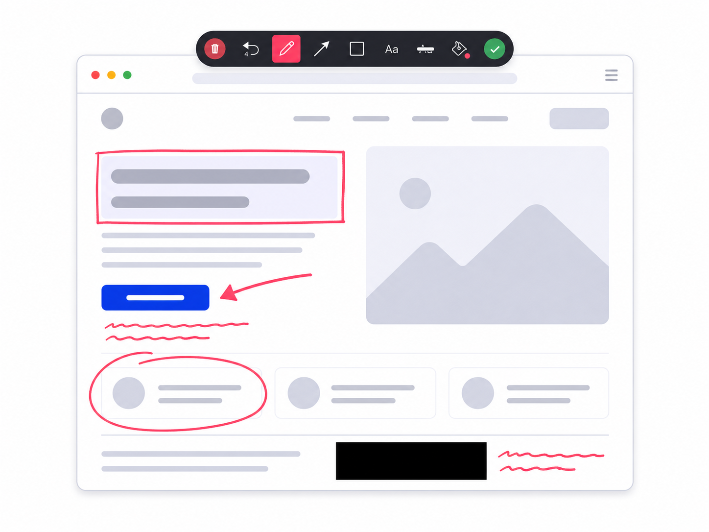 Ybug web design feedback tool in action — precise annotations on a website design
