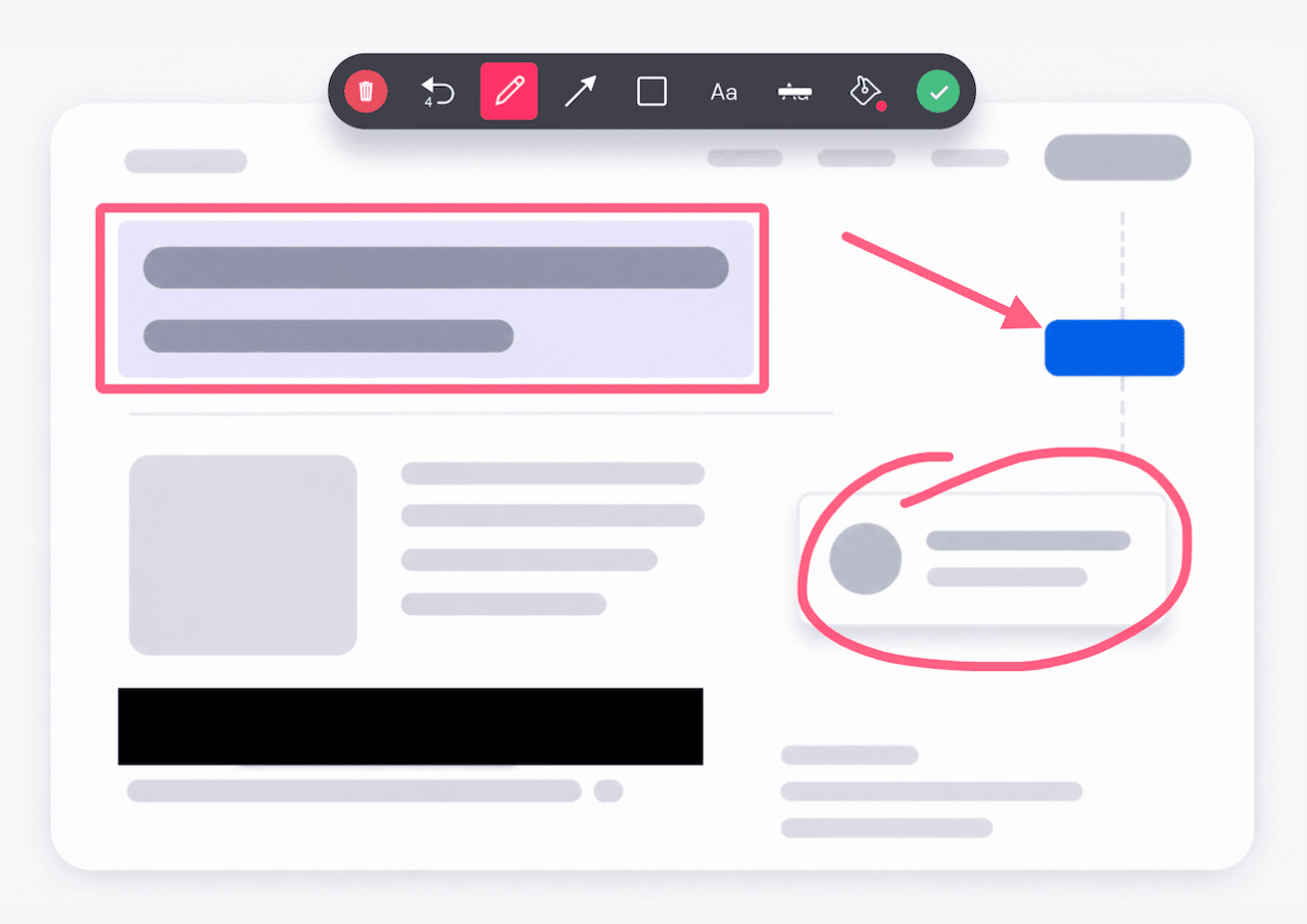 Ybug annotation toolbar with drawing, highlight, and arrow tools