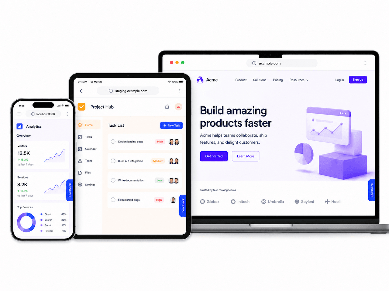 Ybug visual feedback running across production, staging, and localhost environments